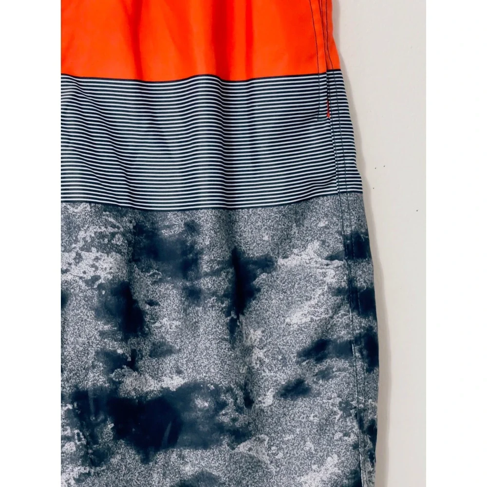 O'Rageous Mens Swim Trunks XL Orange Striped Cargo Board‎ Shorts Mesh Lined